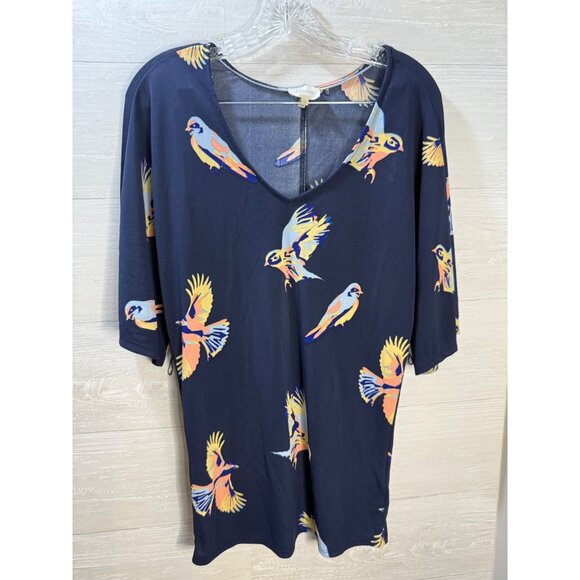 Deletta Navy Bird Print V-Neck Tunic Top With Half Sleeves Womens XS Lightweight - Picture 5 of 8